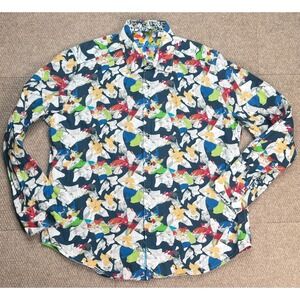 Robert Graham Flip Cuff Men's Flower Pattern Long Sleeve Button Up Shirt Size XL